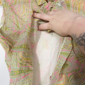 Vintage 60s Neon Paisley Ruffle Frilly Collar Button Back Lightweight Top Size M/L image 5