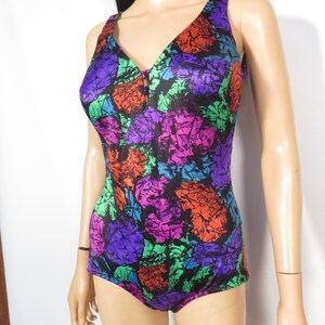 Vintage 80s Does 60s Pin Up Abstract Print One Piece With Adjustable Straps Size 14 L Made In USA image 10