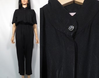 Vintage Early 80s Black Comfy Chic Jumpsuit With Pockets Size M