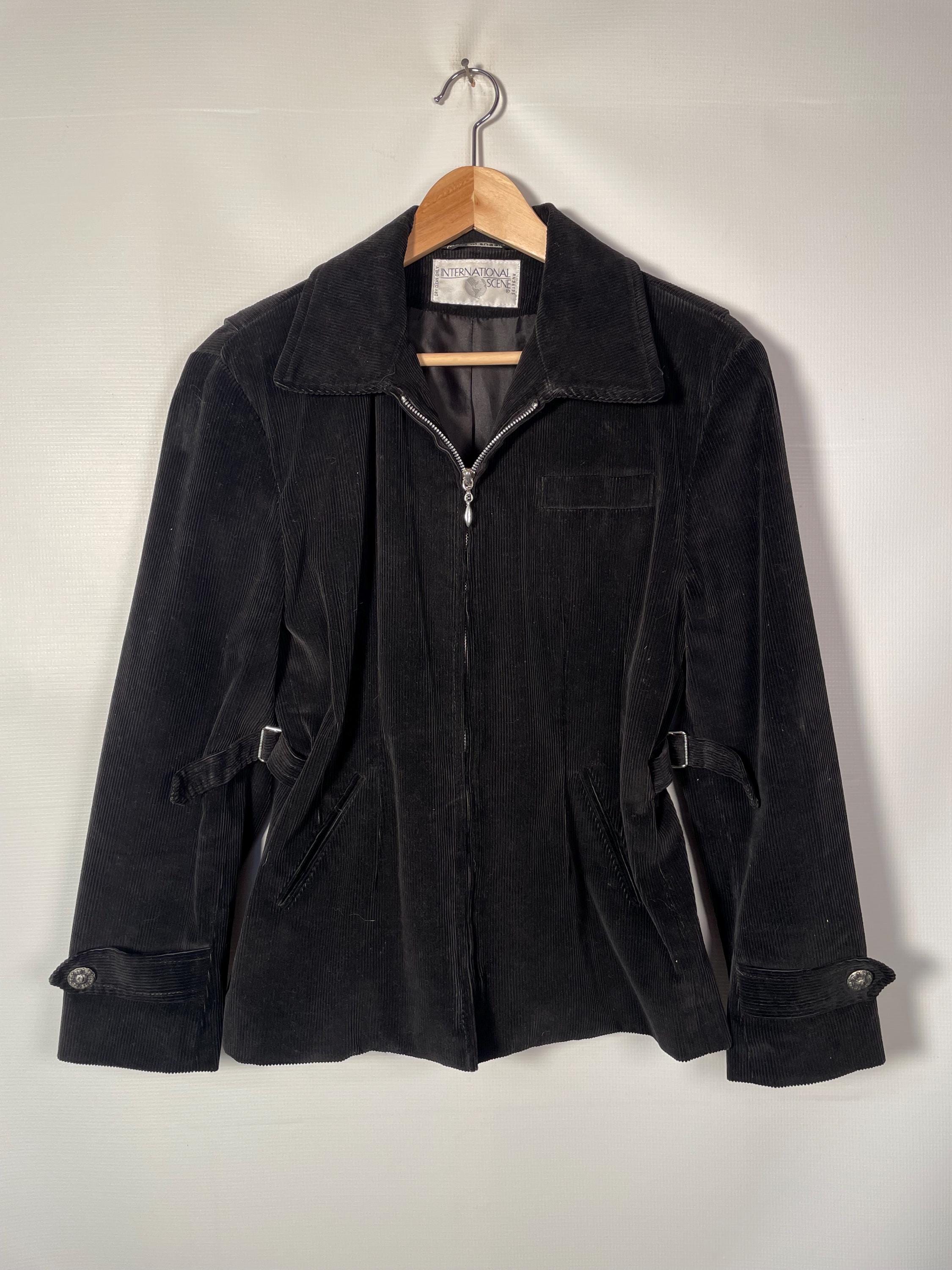 Vintage 80s/90s Black Corduroy Side Buckle Cinch Waist Mid Weight