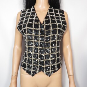 Vintage 80s Beaded Sequin Holiday Vest Size M image 7