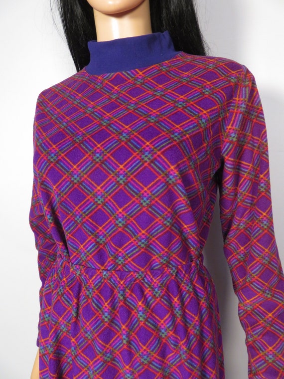 Vintage 70s Rainbow Plaid Fuzzy Purple Skirt Set … - image 8