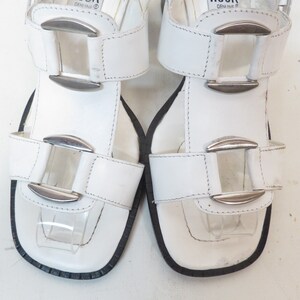 Vintage 90s Does 60s Mod White Leather Block Heel Sandals Size 6.5 image 9