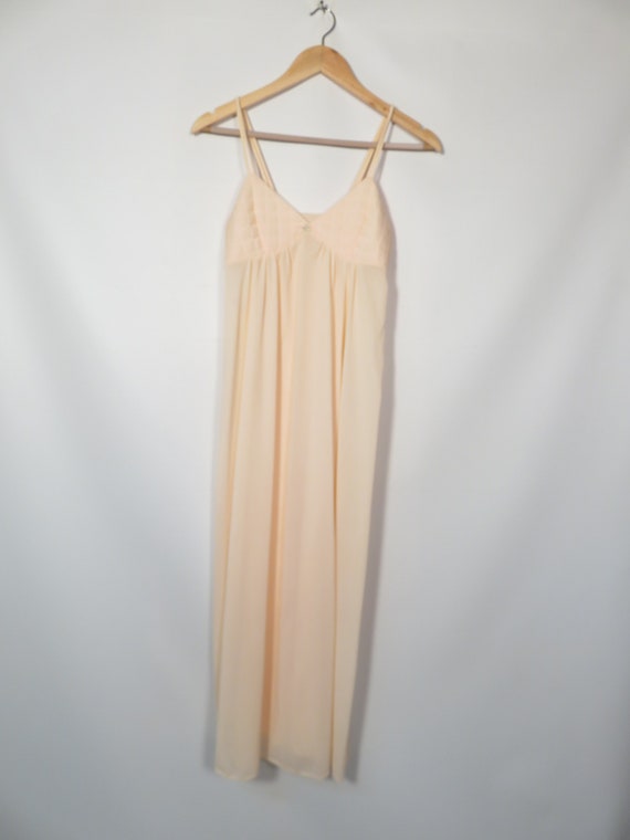 Vintage 70s Peach Nightgown Maxi Slip Dress With … - image 2