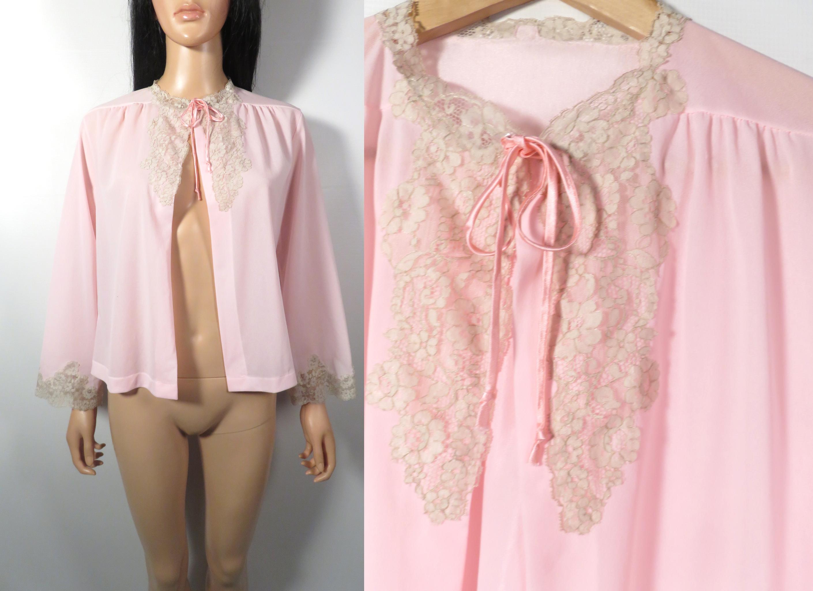 Vintage 60s/70s Pink Loungewear Wide Sleeve Bed Jacket Capelet Made In USA Size M