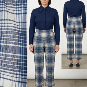 Vintage 70s Plaid Polyester Elastic Waist Comfy Pants Union Label Size M/L