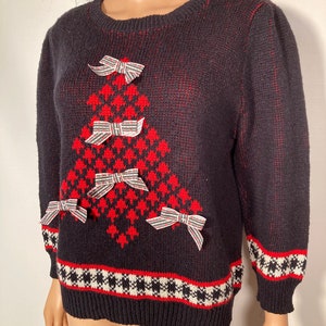 Vintage 90s Christmas Tree All Cotton Sweater With Bows Made In USA Size M/L image 8