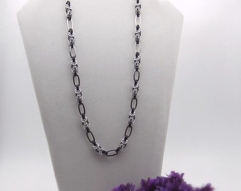 Delicate Byzantine Chainmaille and Stainless Links Necklace, Woman's Long Chainmail Necklace