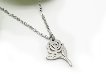 Minimalist Rose Stainless Steel Necklaces for Her, Dainty Flower Necklace, Stainless Steel Love Charm