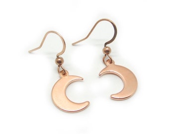 Minimalist Rose Gold Stainless Steel Crescent Moon Earrings for Women, Celestial Earrings