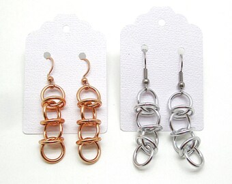 Chain Mail Orbital Earrings, Women’s Long Dangle Earrings, Minimalist Chainmaille Earrings