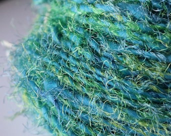 48 Yds Texturized Blue and Green Handspun Yarn