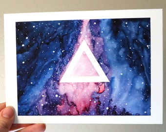 Galaxy Illuminati Art Print - Triangle in a Starry Purple & Blue Galaxy Wall Art - 5x7"