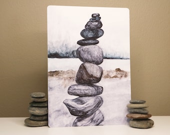 Stacked Stones Art Print - Balancing Rocks Wall Art, Peaceful, Serene - 5x7"