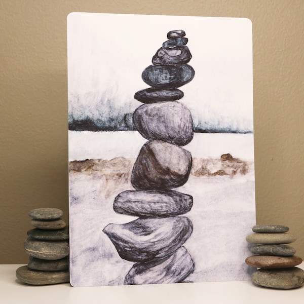 Stacked Stones Art Print - Balancing Rocks Wall Art, Peaceful, Serene - 5x7"