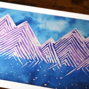 Watercolor Mountain Dreamscape Art Print Purple Mountain Star Wall Art 5x7 image 3