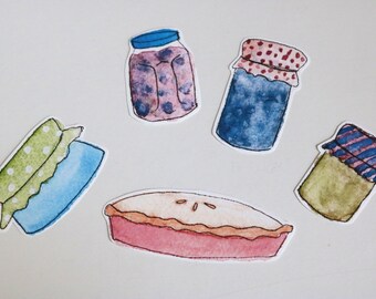 Cottage Core Stickers - Variety Pack of 5 - Including Jams, Jars, and a Pie