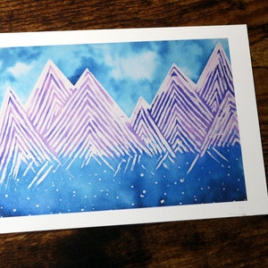 Watercolor Mountain Dreamscape Art Print Purple Mountain Star Wall Art 5x7 image 2