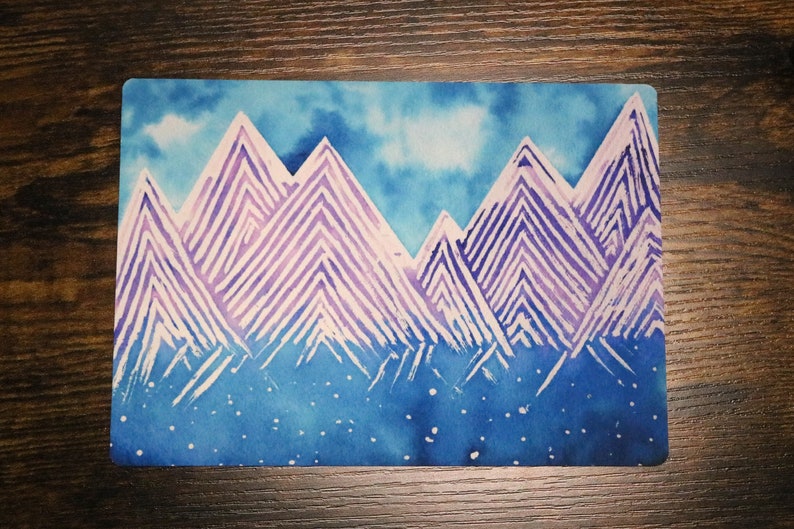 Watercolor Mountain Dreamscape Art Print Purple Mountain Star Wall Art 5x7 image 6