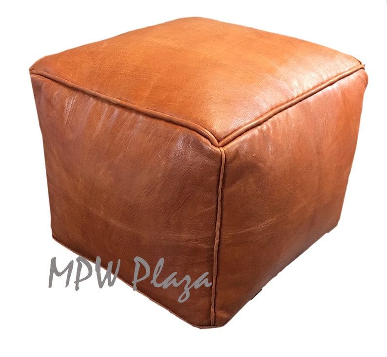 available Stuffed or Un-stuffed MPWplaza\u00ae Square Pouf moroccan leather ottoman