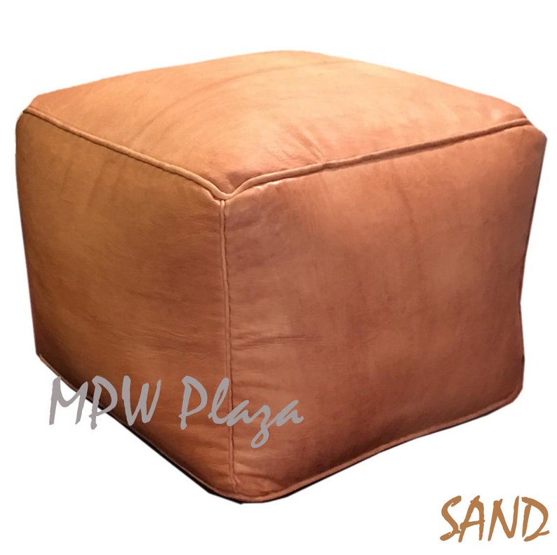 available Stuffed or Un-stuffed MPWplaza\u00ae Square Pouf moroccan leather ottoman