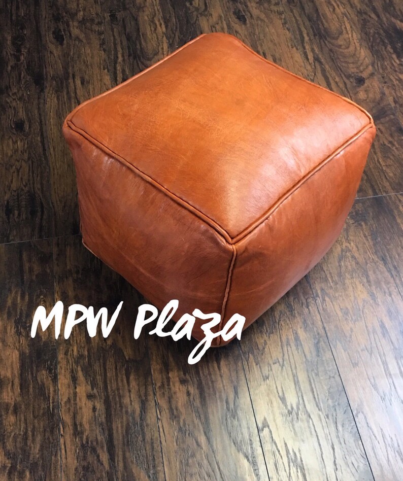 available Stuffed or Un-stuffed MPWplaza\u00ae Square Pouf moroccan leather ottoman