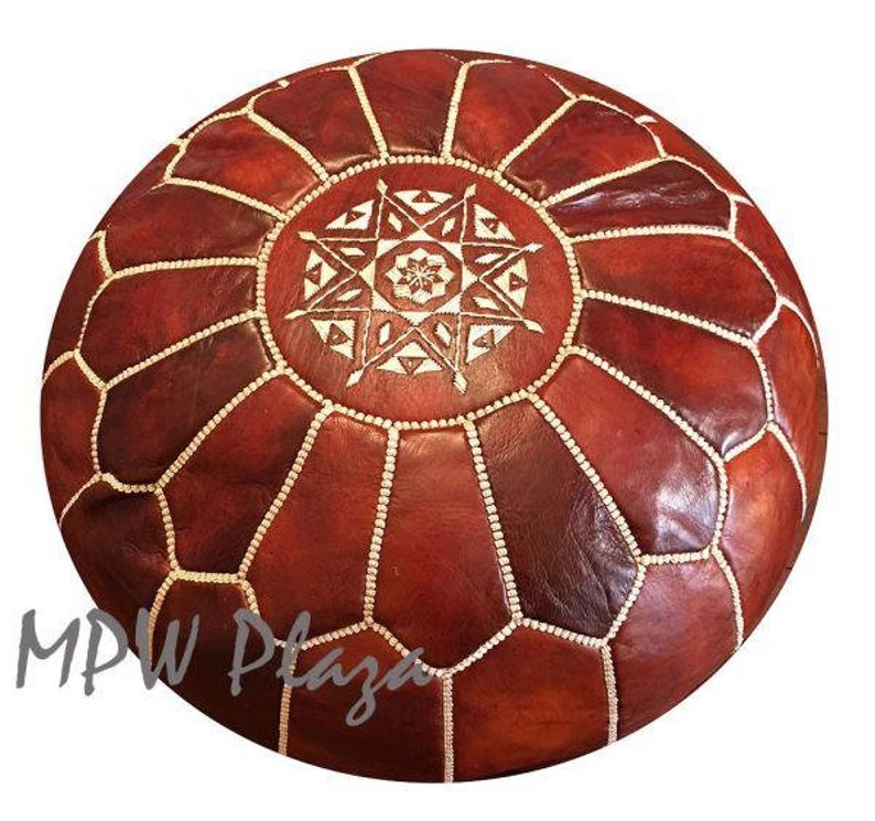 Moroccan Leather Pouf Ottoman 14h x 20w Moroccan Pouf by MPW Plaza choice Stuffed or Unstuffed