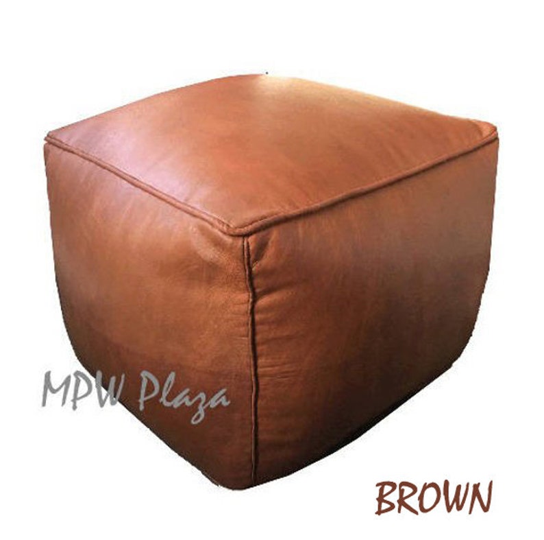 available Stuffed or Un-stuffed MPWplaza\u00ae Square Pouf moroccan leather ottoman
