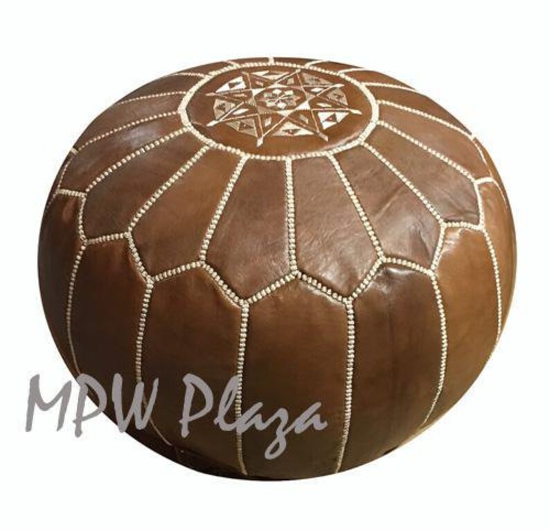 Moroccan Leather Pouf Ottoman 14h x 20w Moroccan Pouf by MPW Plaza choice Stuffed or Unstuffed