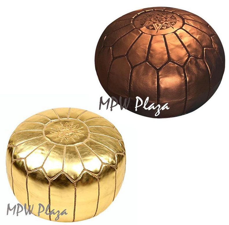 Moroccan Leather Pouf Ottoman 14h x 20w Moroccan Pouf by MPW Plaza choice Stuffed or Unstuffed