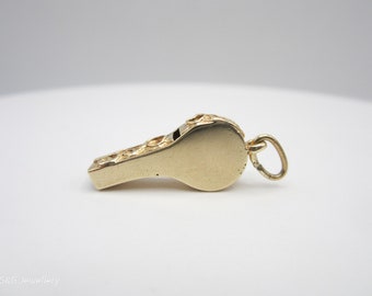 10K Yellow Gold Whistle Charm, Whistle Pendant, Unique Charm, Sports Charm, Working Whistle Charm