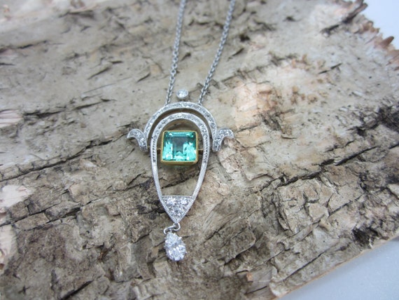 Edwardian Emerald and Diamond Pendant, Edwardian J