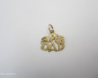 10K Yellow Gold Super Dad Charm, Charm For Dad, Father's Day Gift, For Him, Vintage Charm