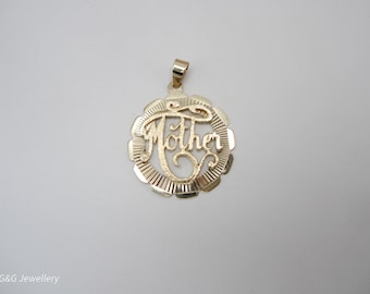 10K Yellow Gold Mother Pendant, Large Round Mother Pendant, For Her, Mother's Day Gift Idea, Mother