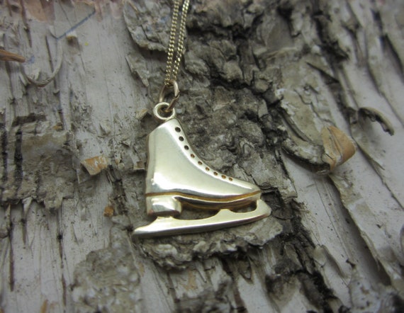10k Yellow Gold Skate Charm, Figure Skate Charm, F