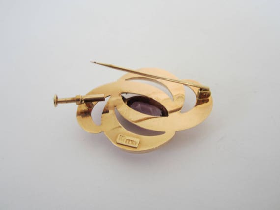 14k Rose Gold Brooch, Purple Stone Brooch, Februa… - image 4