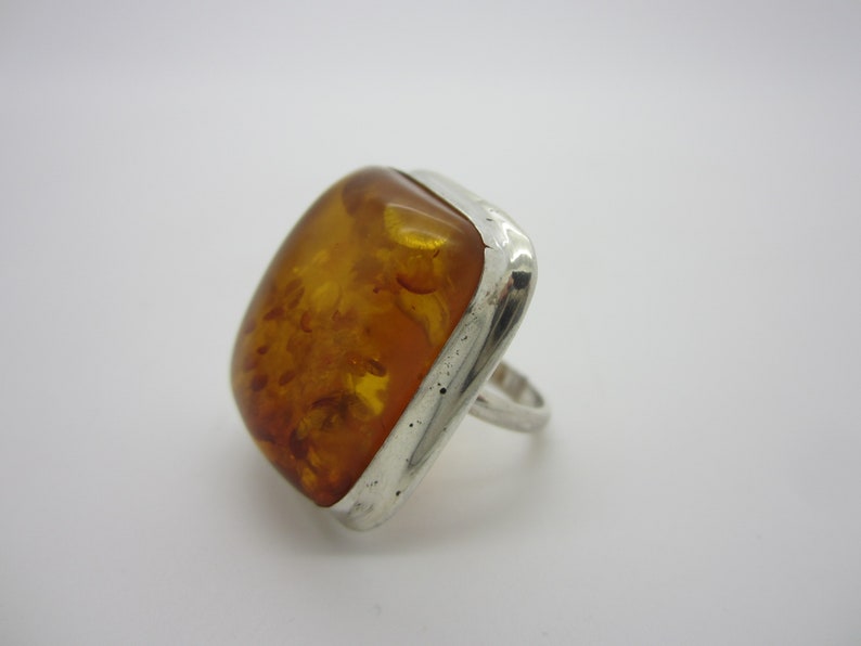 Light Yellow Amber Stone Jewellery Vintage Amber Silver Ring Silver Amber Square Statement Ring