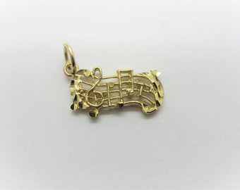 10K Yellow Gold Music Note Charm, Music Lover, Treble Clef, Music Notes