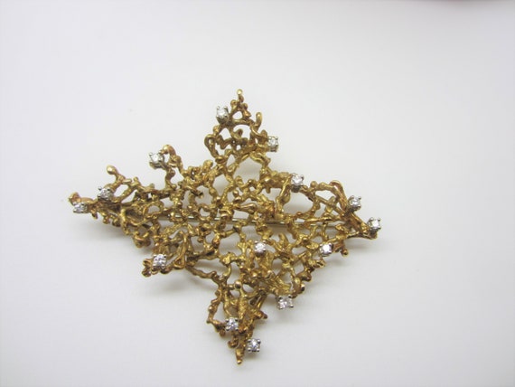 18k Yellow Gold Diamond Nugget Brooch, Vintage Br… - image 1