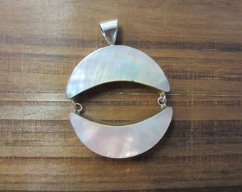 Silver Mother of Pearl Pendant, Half Moon Pendant, Silver Jewellery