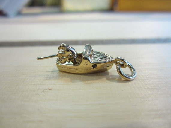 10k gold boat charm, fishing boat charm, Yellow go