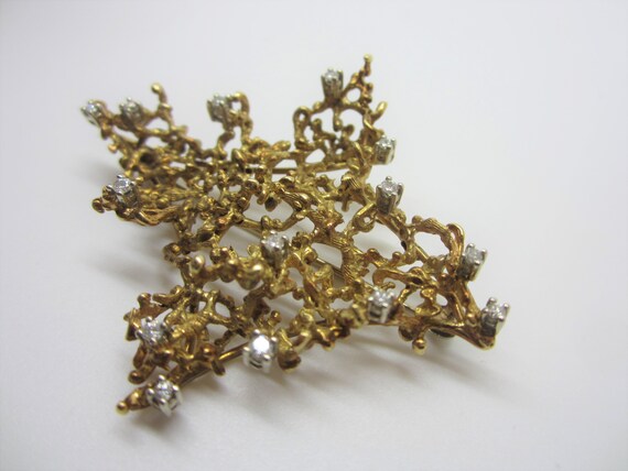 18k Yellow Gold Diamond Nugget Brooch, Vintage Br… - image 3