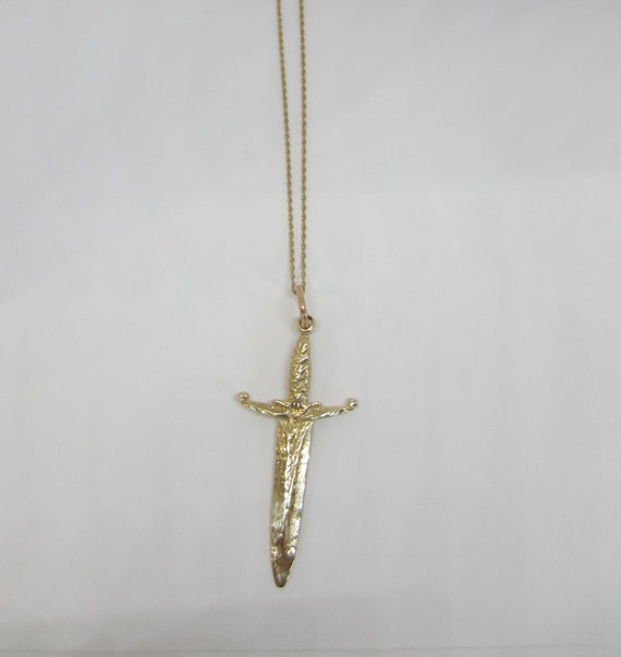 10k Sword Pendant, Yellow Gold Medieval Sword char