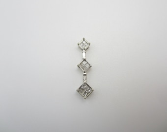 14K White Gold Rhombus Shaped Diamond Pendant, 3 Rhombus Diamond Pendant, Total Diamond Weight .50ct