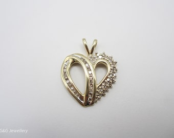 10K Yellow Gold Diamond Heart Pendant, Love Pendant, Large Heart Pendant, For Her, Mother's Day Gift, Valentine's Day Gift,