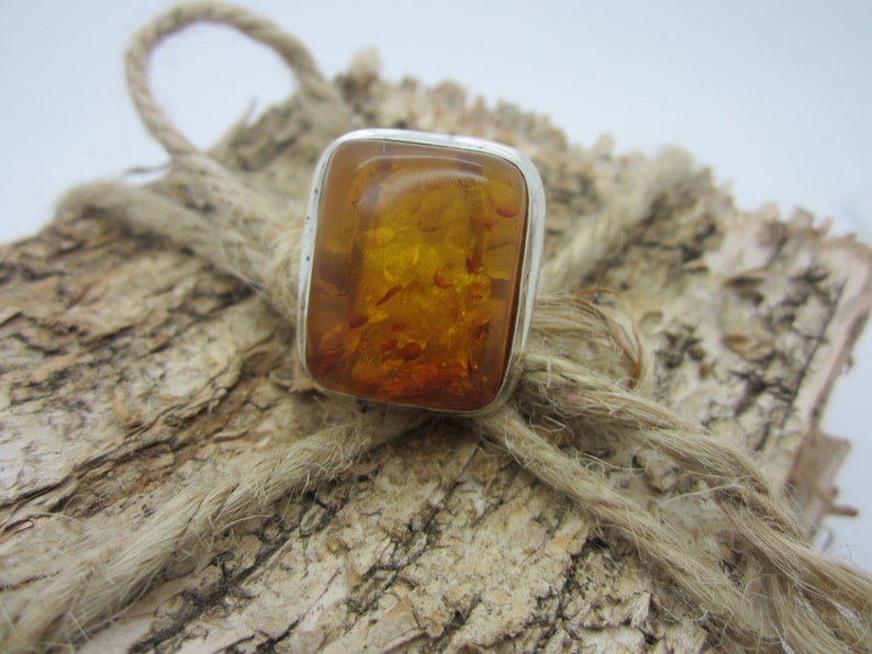 Light Yellow Amber Stone Jewellery Vintage Amber Silver Ring Silver Amber Square Statement Ring