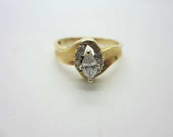 14k Yellow Gold Diamond Ring, Ladies Engagement Ring, Ladies Marquise Ring