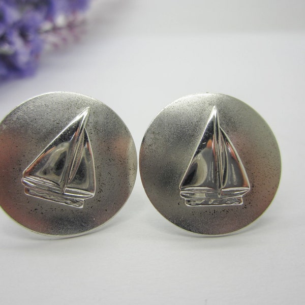 Men's Sterling Silver Cufflinks With Sailboat Design, Men's Cufflinks, Wedding Gift, Father's Day Gift Idea