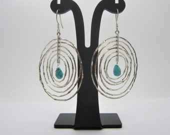 Sterling Silver Hoop Earrings, Blue/Green Stone Earrings