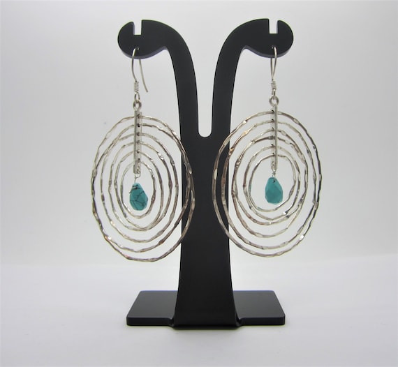 Sterling Silver Hoop Earrings, Blue/Green Stone Ea